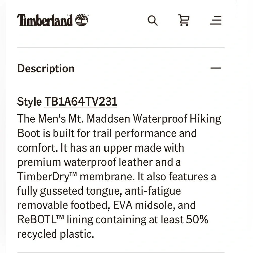 Timberland Men's Mt Maddsen Waterproof Hiking Boots NWOT
